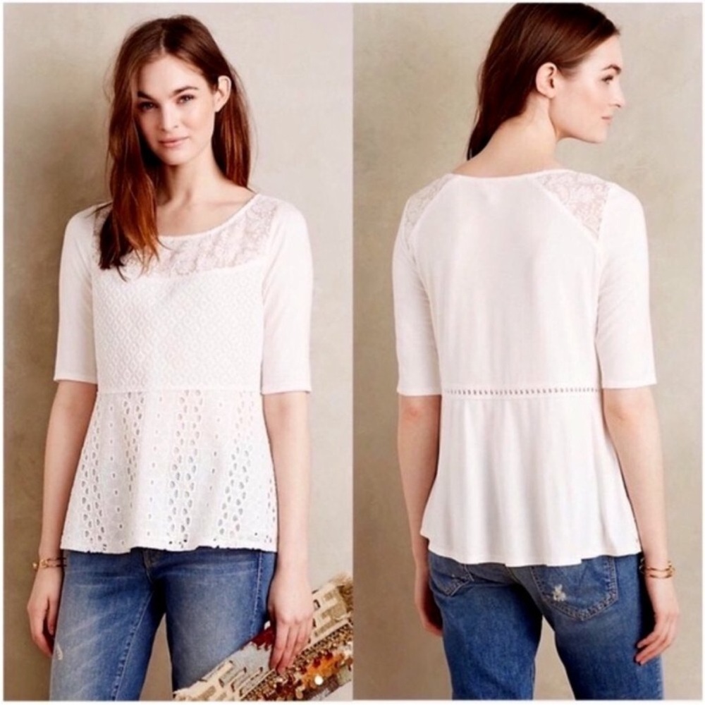 Anthropologie Tiny Amelia White Eyelet Peplum Top